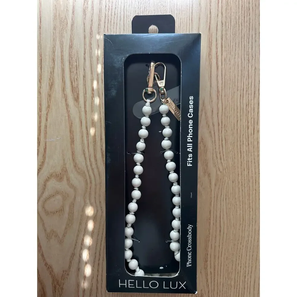 New Hello Lux Wood Bead Cell Phone Crossbody Strap Universal Off White